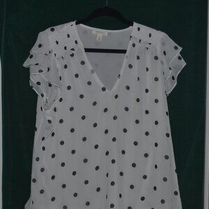 Pre-owned Tamara H,white and black dot blouse V neck w/flutter sleeves size XL
